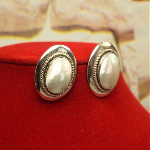 MOP 925 SILVER EARRINGS Rope Trim Oversized Stud … - image 8