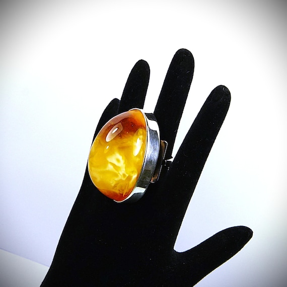 Massive Amber Ring - 925 Silver Adjustable Band -… - image 19