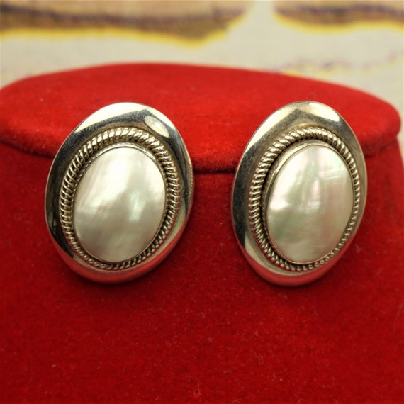 MOP 925 SILVER EARRINGS Rope Trim Oversized Stud … - image 3