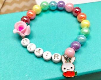 Easter basket stuffers girl, Easter bunny bracelet, bunny charm toddler bracelet, Easter kids jewelry, Easter basket girl personalized