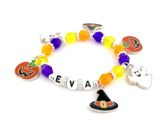 Personalized Halloween Bracelet, Girls Halloween bracelet, Charm halloween bracelet, kids halloween bracelet, no candy halloween treats