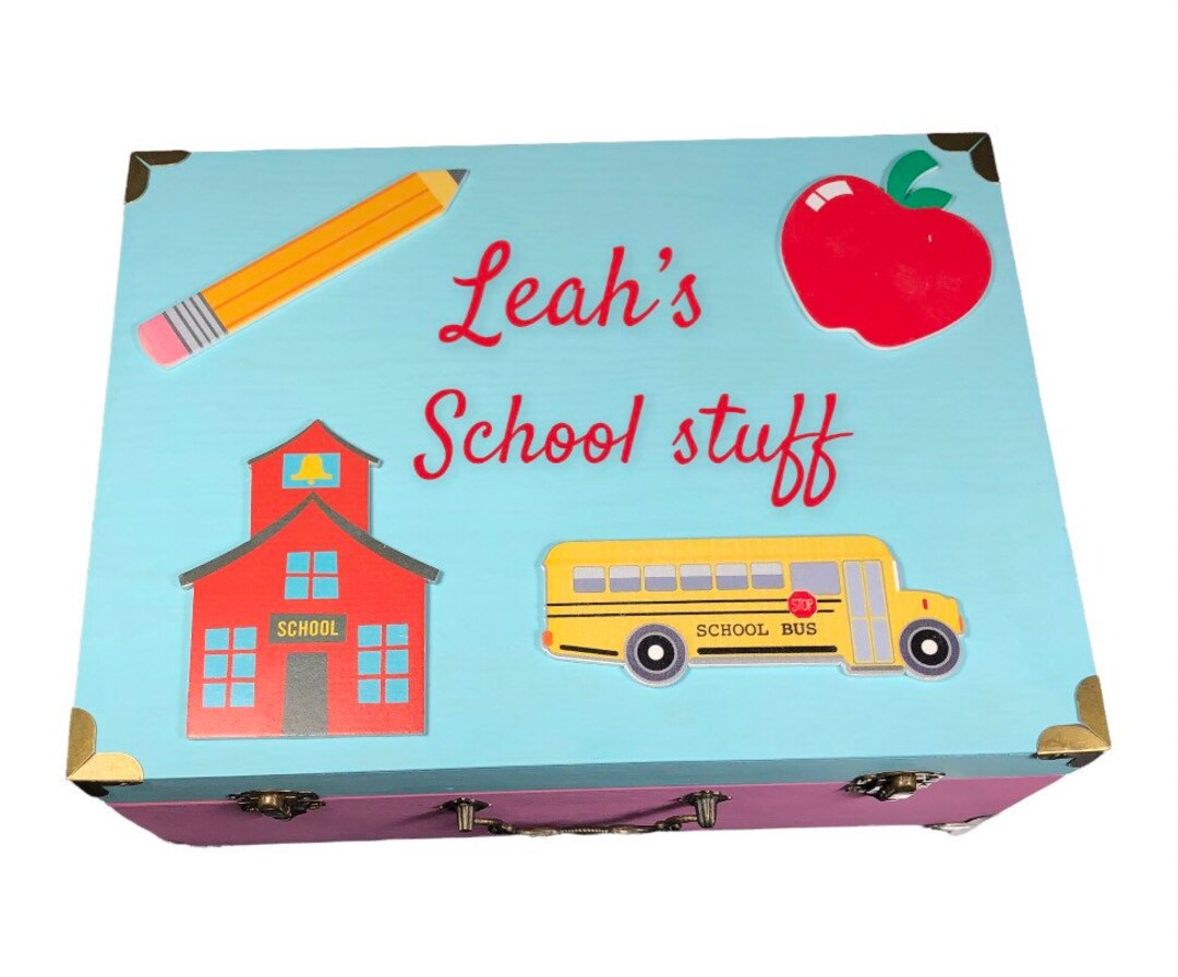 School Supplies Box Wooden Personalized Kids Box Custom Wood Etsy