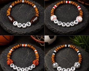 10 Personalized Sports Bracelets Party Favors | Custom Kids Birthday Favor Set | Football Baseball Basketball Soccer Bracelets | Team Gifts