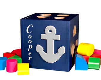 Baby puzzle, custom name puzzle, name puzzle, baby boy puzzle, puzzle box, baby gift, Montessori toys, nautical nursery decor, keepsake box