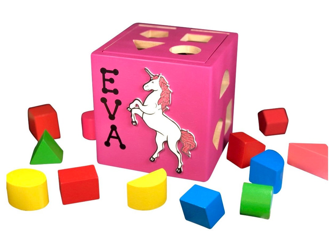 BPA Free Safe Non Toxic Eco Friendly Wooden Toys for Babies Unicorn Educational Toy for Baby Shape Sorter Soft Pink Personalized Box With Etsy UK