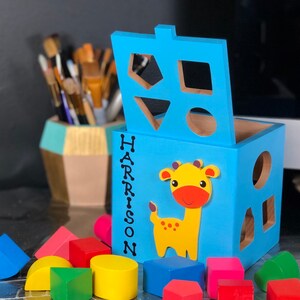 Personalized shape sorting cube customized toddler toy educational wood toy gift for a one year old boy or girl wood toy customize toddler image 7