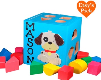 Eco friendly wooden toys dog wooden baby toy shape sorting box shapes and colors educational game personalized baby toys dog wooden toy