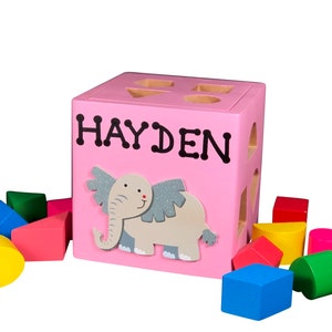 Pink shape sorting cube, gift for a one year old baby girl, educational toys, Montessori toys, baby toys, unicorn baby gift, color sorting image 8