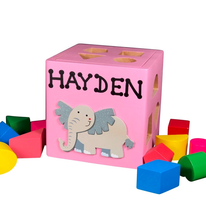 Pink shape sorting cube, gift for a one year old baby girl, educational toys, Montessori toys, baby toys, unicorn baby gift, color sorting image 8