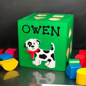 Eco friendly wooden toys dog wooden baby toy shape sorting box shapes and colors educational game personalized baby toys dog wooden toy image 2