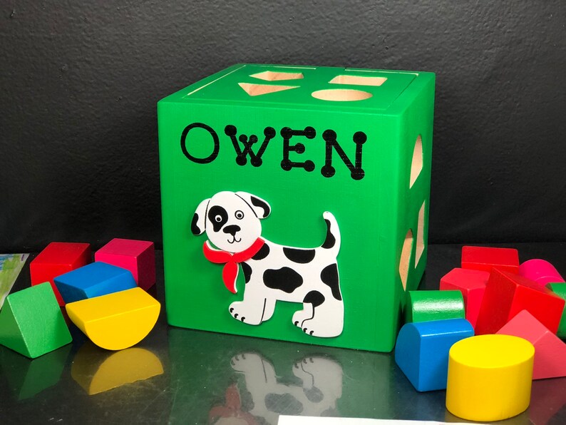 Eco friendly wooden toys dog wooden baby toy shape sorting box shapes and colors educational game personalized baby toys dog wooden toy image 2