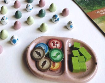 Ceramic speckled set for Wingspan Asia | Unique handmade trays + eggs + nest | Eco friendly upgrade