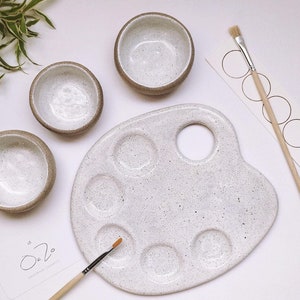 Large ceramic paint palette | Artist hand paint palette | Handmade speckled painter watercolor set | Gray clay palette | READY TO SHIP