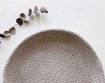 Large ceramic plate bowl | Handmade textural modern ceramic centerpiece platter | Organic natural fruit bowl - gray clay | READY TO SHIP
