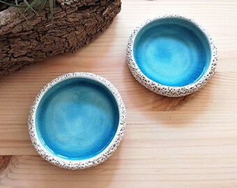 Small ceramic dish | Set of 2 | Handmade textured trinket dish | Jewelry ring dish | Ceramic spice bowl | Blue crackle glaze | READY TO SHIP