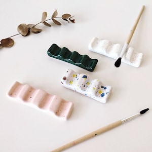 Handmade ceramic brush rest set | Speckled glaze stand set | One of a kind artist gift | READY TO SHIP