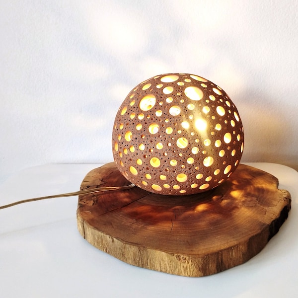 Lampe en céramique | Lumière organique percée en terre cuite sculptée à la main | Belle lampe unique texturée naturelle | Inspiré par la nature | PRÊT À EXPÉDIER