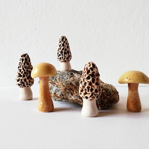 Handmade ceramic mushroom charm set | One of a kind terrarium sculptures