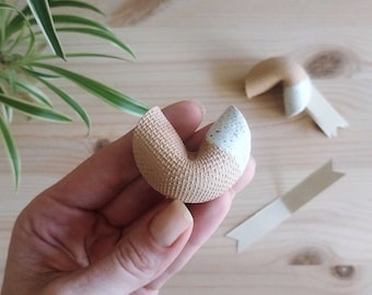 Ceramic fortune cookies | Set of 2 beige handmade ceramic textured fortune cookies |  Small unique charming sculpture gift | READY TO SHIP