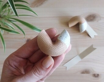 Ceramic fortune cookies | Set of 2 beige handmade ceramic textured fortune cookies |  Small unique charming sculpture gift | READY TO SHIP