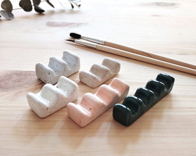 Ceramic Paint Brush Rest Set Set of 5 Small Handmade Speckled Brush