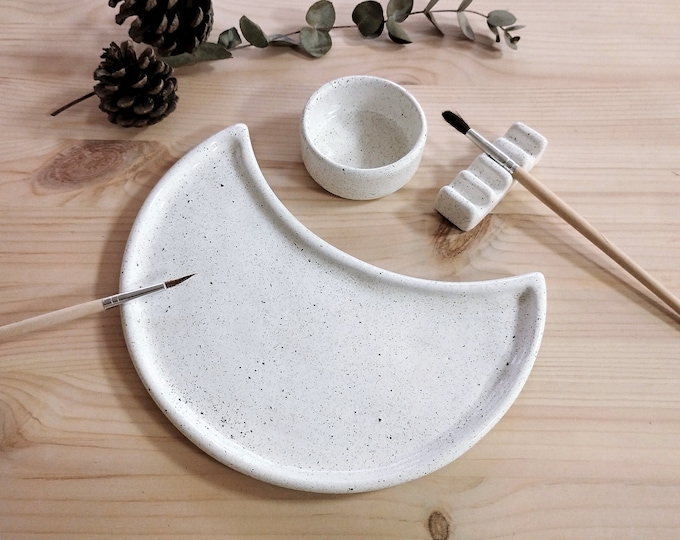 Ceramic Paint Palette Set Handmade Ceramic Palette Set Speckled Moon