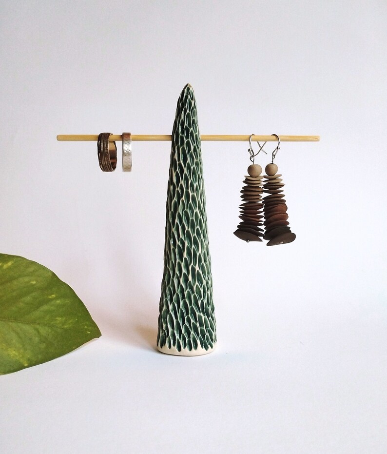 Handmade earrings ring cone Organic green earrings ring holder display Elegant unique jewelry earrings ring tree display READY to SHIP image 2