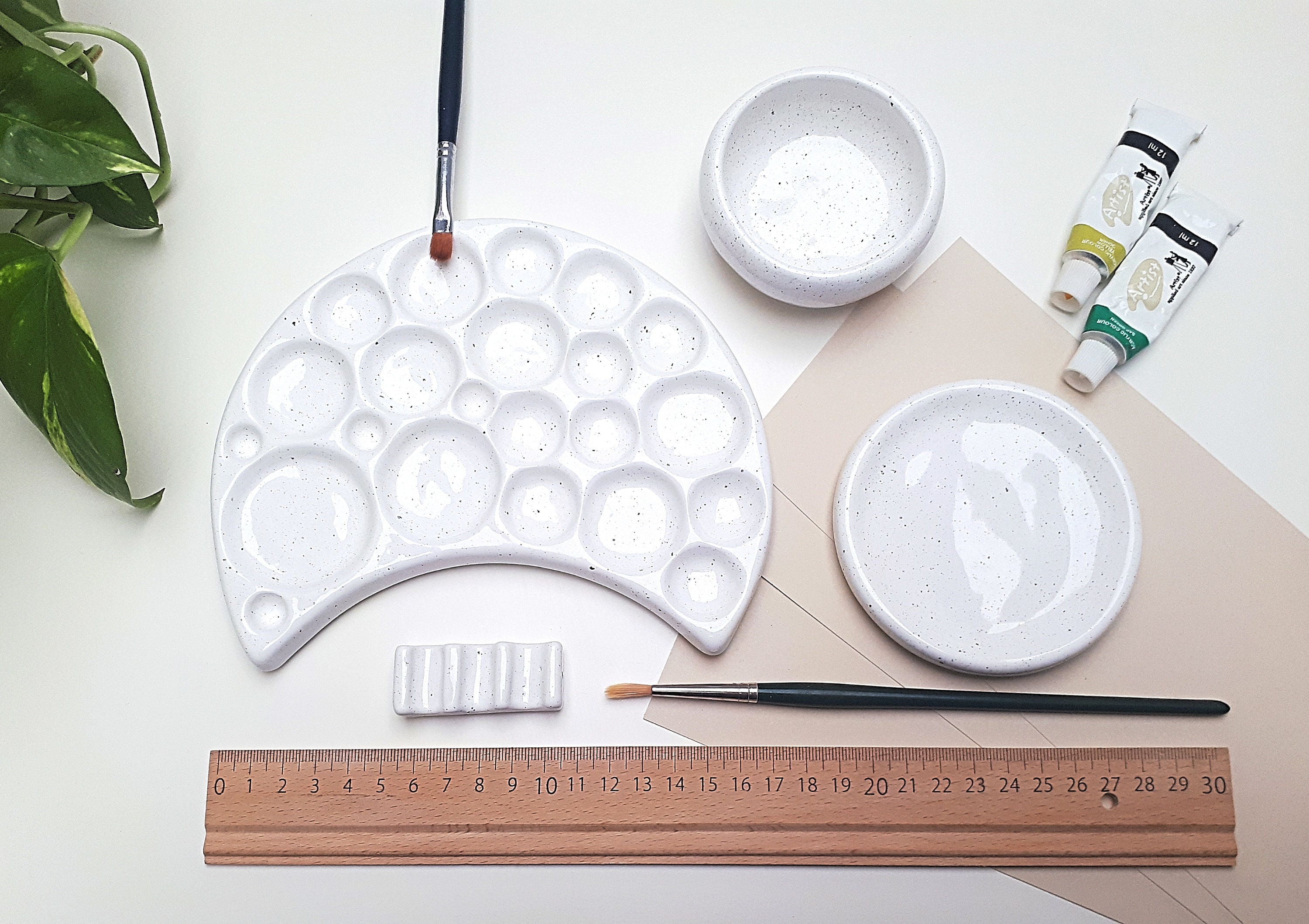 Large Ceramic Paint Palette Set Handmade Speckled Painter Etsy