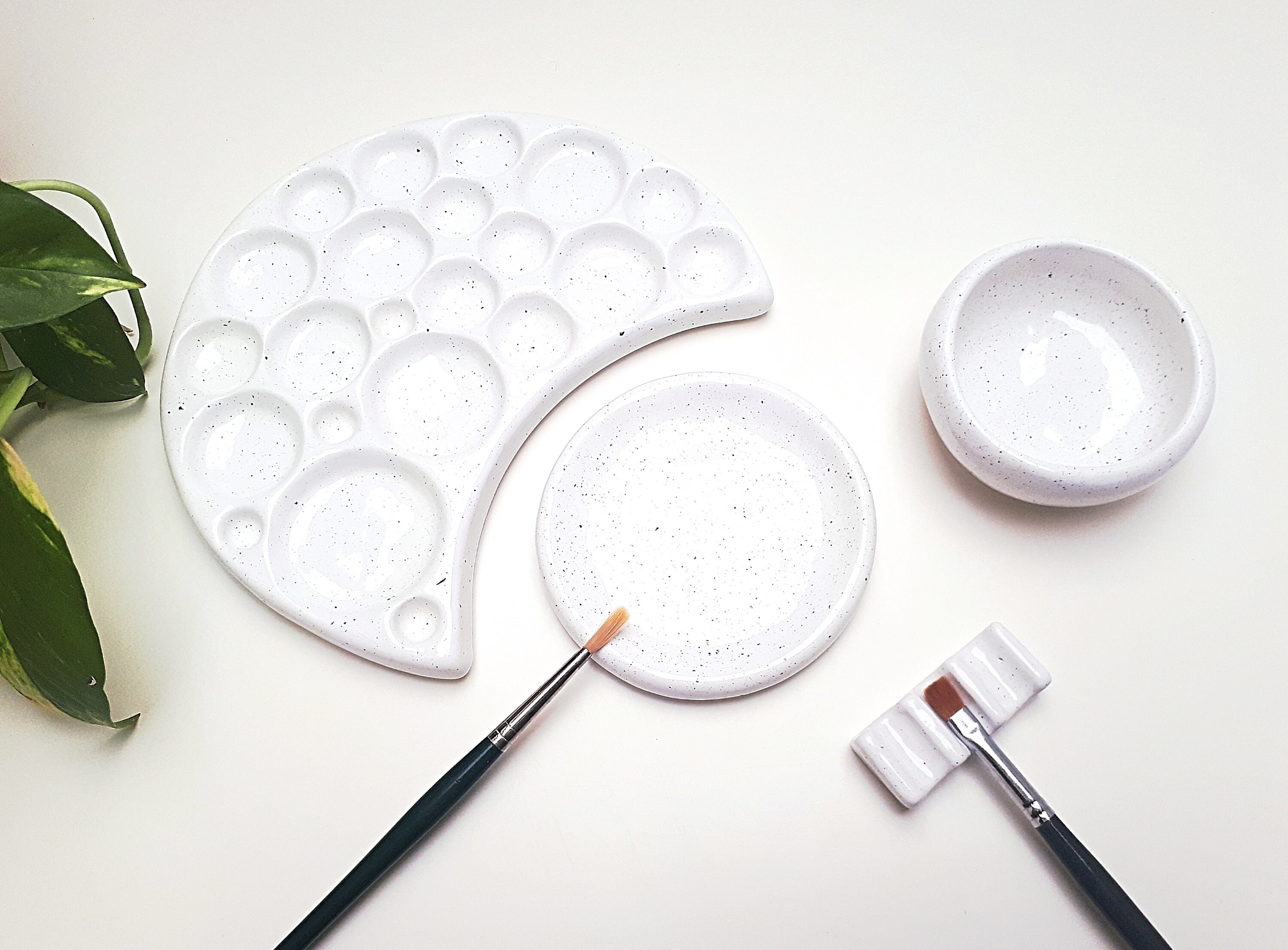 Large Ceramic Paint Palette Set Handmade Speckled Painter Etsy