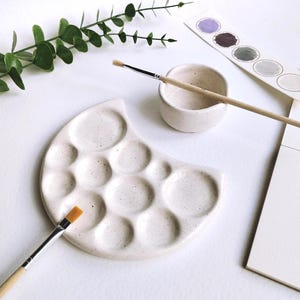 Keramische handgemaakte maanverfpaletset | Aquarelpalet met penseelhouder