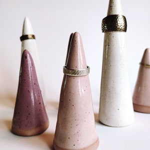 Handmade ceramic ring cones set of 2 Speckled white pink purple ring holder display Elegant unique jewelry tree display READY TO SHIP image 6