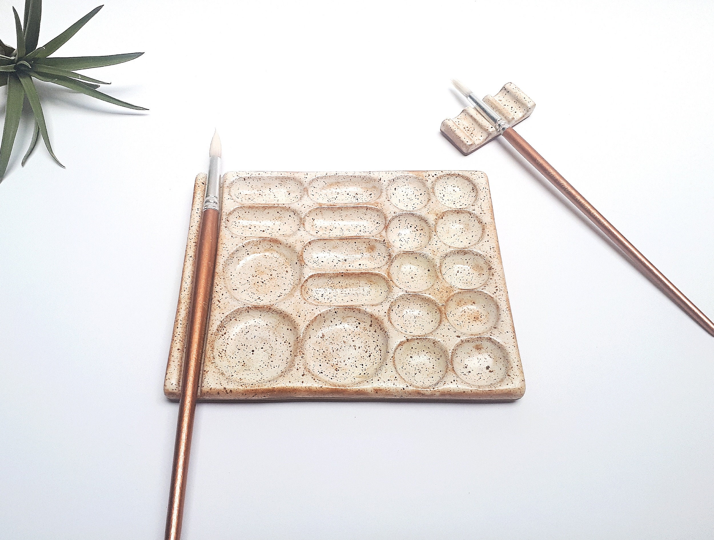 Handmade Ceramic Artist Paint Palette Set Unique Speckled Etsy
