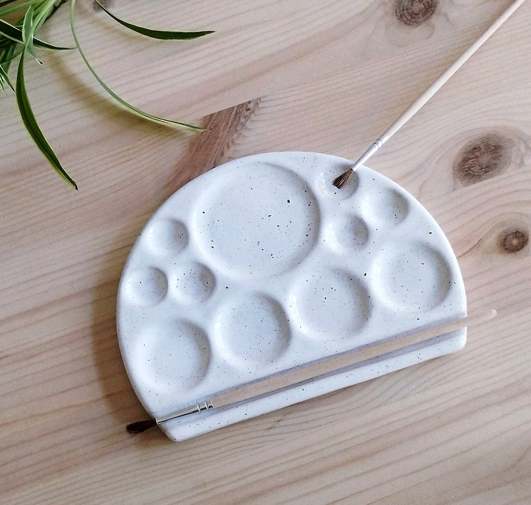 Handmade Ceramic Paint Palette Unique Speckled Rainbow Watercolor