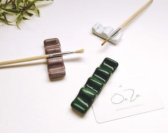 Juego de reposapinceles de cerámica hechos a mano / Soportes esmaltados moteados