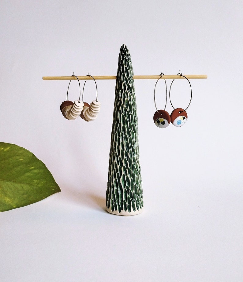 Handmade earrings ring cone Organic green earrings ring holder display Elegant unique jewelry earrings ring tree display READY to SHIP image 1