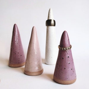 Handmade ceramic ring cones set of 2 Speckled white pink purple ring holder display Elegant unique jewelry tree display READY TO SHIP image 4