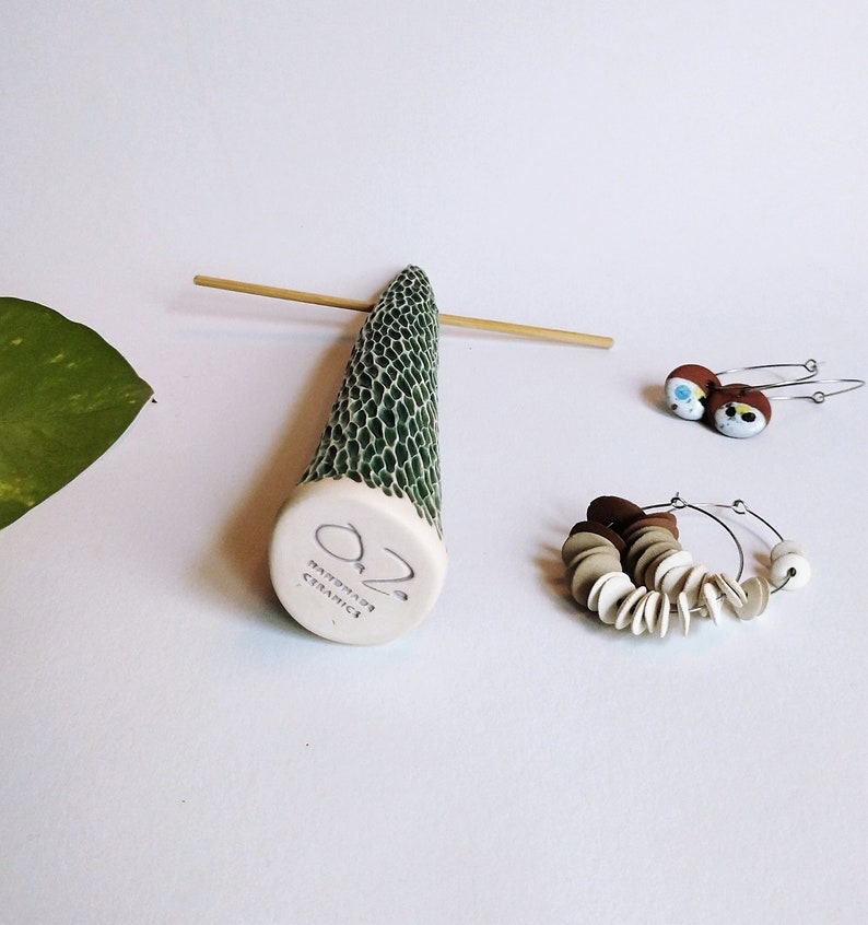 Handmade earrings ring cone Organic green earrings ring holder display Elegant unique jewelry earrings ring tree display READY to SHIP image 7