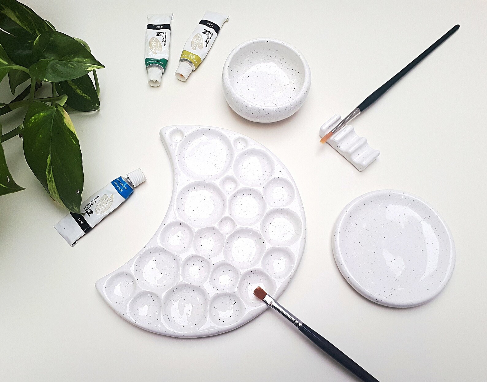 Large Ceramic Paint Palette Set Handmade Speckled Painter Etsy