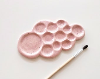 SECONDS SALE | Ceramic paint palette | Handmade speckled artist cloud palette | Unique pink artist watercolor paint palette | Ready to ship