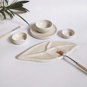 SECONDS SALE | Ceramic paint palette | Handmade speckled artist leaf palette | Unique artist watercolor paint palette + pans | Ready to ship