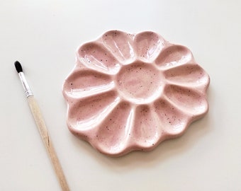 SECONDS SALE | Ceramic paint palette | Handmade speckled artist flower palette | Unique pink artist watercolor paint palette | Ready to ship