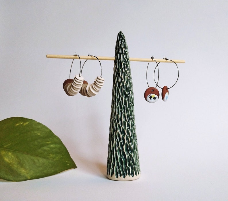 Handmade earrings ring cone Organic green earrings ring holder display Elegant unique jewelry earrings ring tree display READY to SHIP image 3