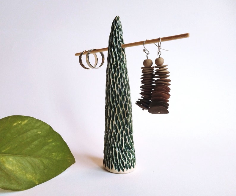 Handmade earrings ring cone Organic green earrings ring holder display Elegant unique jewelry earrings ring tree display READY to SHIP image 5