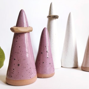 Handmade ceramic ring cones set of 2 Speckled white pink purple ring holder display Elegant unique jewelry tree display READY TO SHIP Purple set (2x)