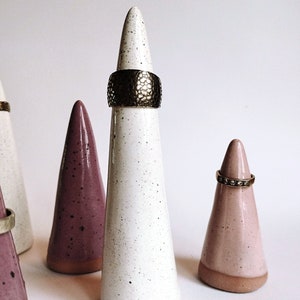 Handmade ceramic ring cones set of 2 Speckled white pink purple ring holder display Elegant unique jewelry tree display READY TO SHIP image 7