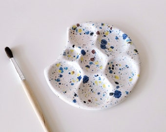 SECONDS SALE | Ceramic paint palette | Handmade artist moon palette | Unique confetti glazed artist watercolor paint palette | Ready to ship