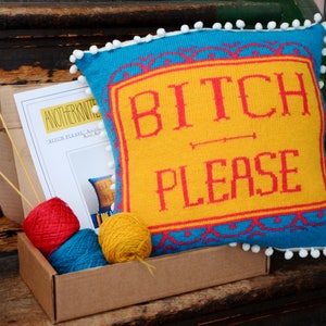 PDF Download Bright Rude Profanity Knitted Scatter Cushion Cover Pattern BITCH PLEASE. Bright Pillow/Cushion/Interior Accessory/ image 2