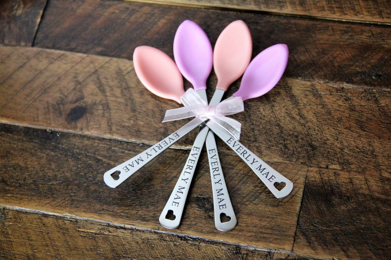 Personalized Baby Girl Spoons Personalized Baby Gifts for Girls Baby Girl Gift Personalized Baby Spoons Baby Girl Set of 2 or 4 image 2