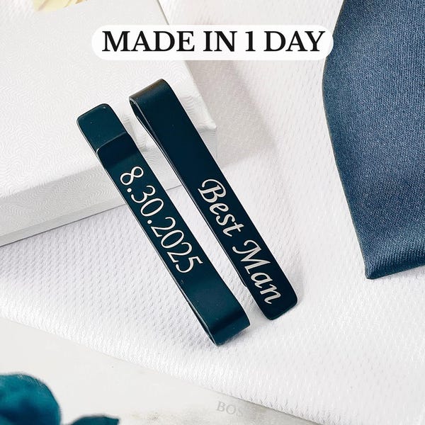 Personalized Tie Bars - Groomsmen Tie Clips - Wedding Tie Bars - Custom Tie Bar - Best Man Tie Bars - Silver Tie Bars - Engraved Tie Clip