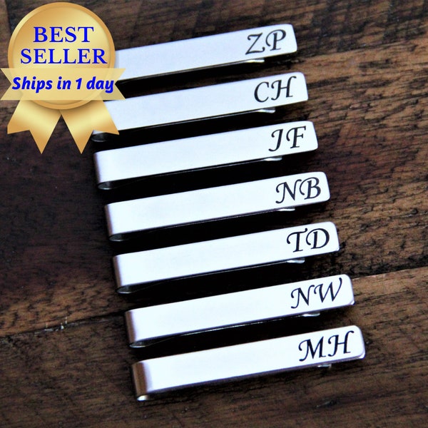 Personalized Tie Bars - Groomsmen Tie Clips - Wedding Tie Bars - Custom Tie Bar - Best Man Tie Bars - Silver Tie Bars - Engraved Tie Clip